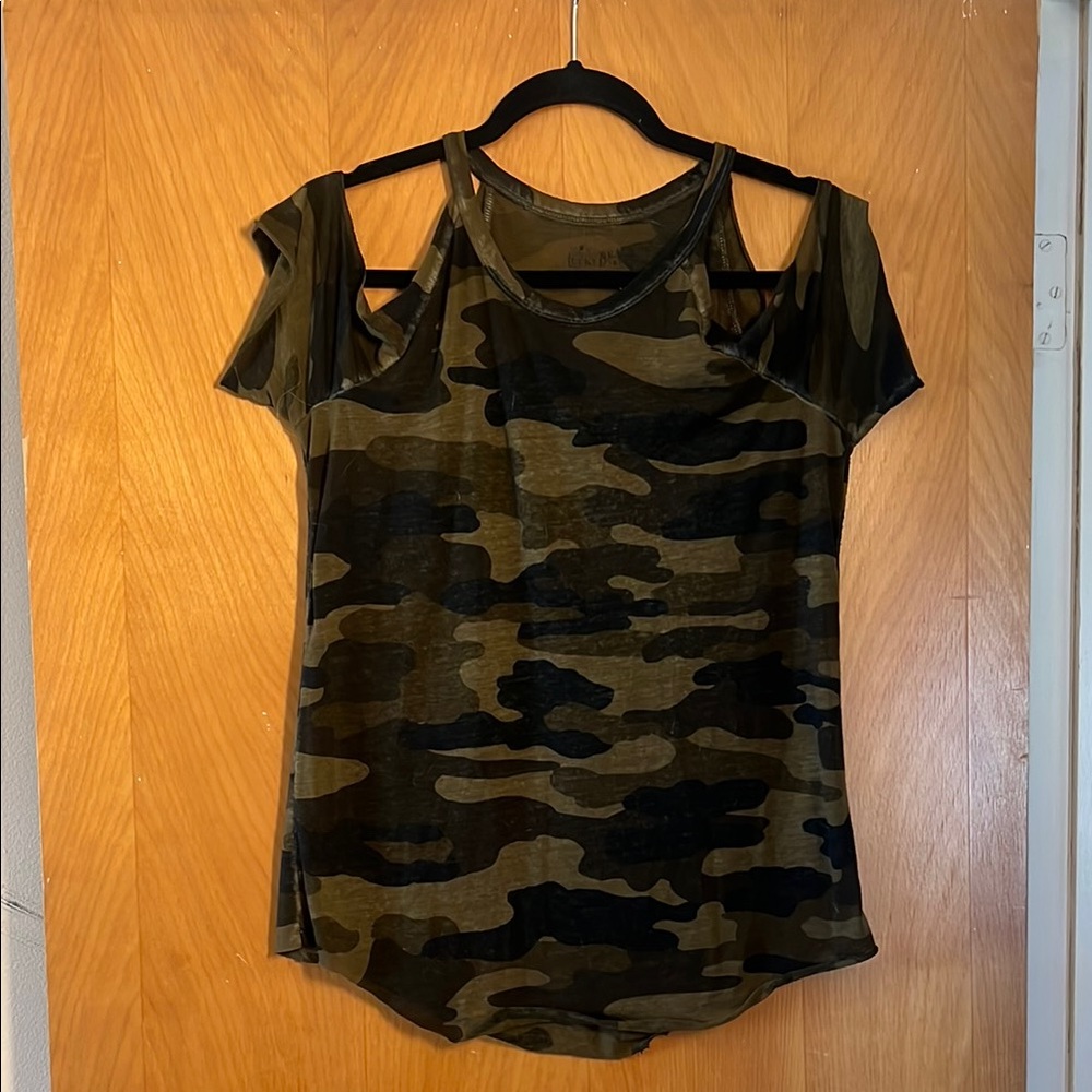 Lucky Brand Green Black Cut Out Short Sleeve Tee